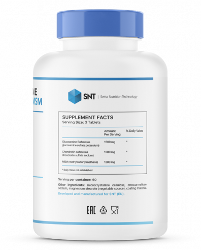 SNT Glucosamine Chondroitin MSM, Глюкозамин Хондроитин МСМ, 180 таблеток